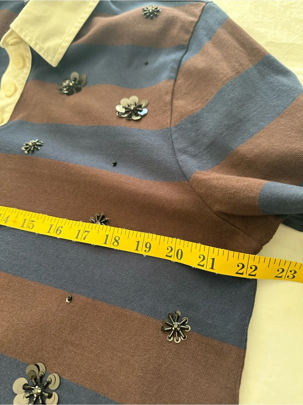 J. Crew striped rugby style top in navy and burgundy, size large